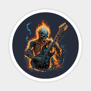 skeleton with fire guitar Magnet